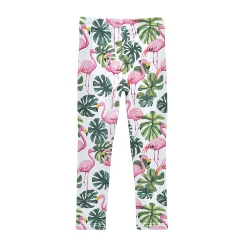 Pink Flamingos Leaf Girls' Leggings Toddler Doodles Watercolor Kids Yoga Pants Dance Active Tights 4T2