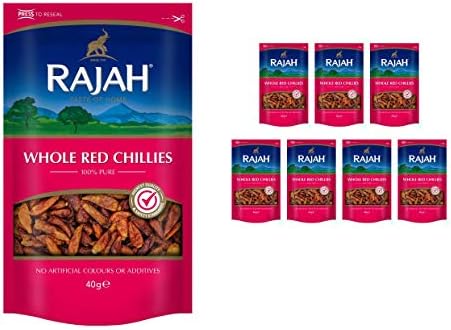 RAJAH TASTE OF HOME SINCE 1931 Rajah Spices Whole Red Chillies | Red Chilli | Hot Whole Chilli | Dried Chillies | Marchu | Mirch | Lonka | Vattal | (10x40g)