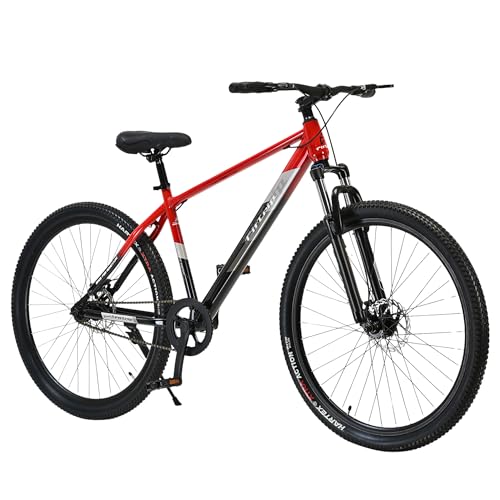 Image of FitTrip Dominator 29T MTB Cycle for Men Non Gear | Zoom Lockout Suspension | Clarks Dual Disk Brakes | Dual Tone Paintjob with Crystals | Single Speed | Zero Maintenance (Rouge Red)