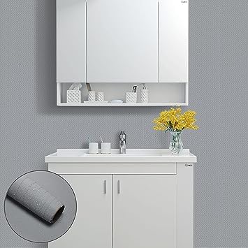 Image of ELTON Textured Solid Color Plain Wallpaper Self Adhesive Waterproof Embossed Wallpaper for Wall Livingroom Bedroom Furniture Table top, Kitcken Almirah & Doors (Light Grey, 45 x 300 Cms)