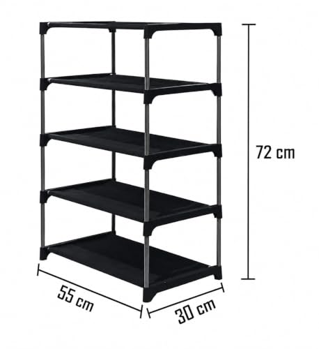 Image of Cozmira 4 Layer Foldable Shoe Rack with Dustproof Cover | Large Capacity Shoe Organizer for Home, Bedroom, Entryway & Closet | Plastic Frame & Durable Fabric Storage Cabinet (Black, 55 x 30 x 72 cm)