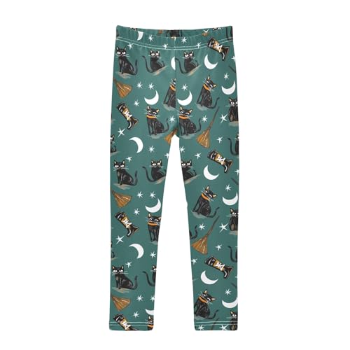 Girls' Athletic Leggings Ankle Length Yoga Dance Pants Kids Teen 4T Black Cat Broom