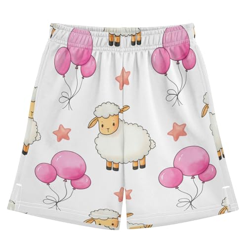 J JOYSAY Sheep Balloon Stars White Boys Athletic Shorts Kids Youth Casual Shotrs with Elastic Waistband Pockets