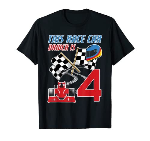 Camiseta de cumpleaños para niños de 4 años de edad, diseño de coche de carreras Camiseta
