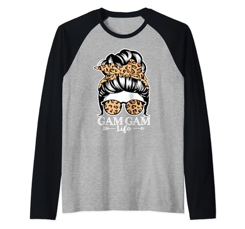 Gam Gam Life Messy Bun Hair Funny Leopard Grandma Raglan Baseball Tee