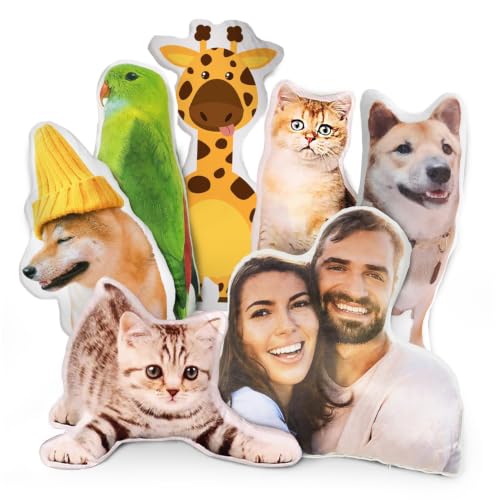 Image of Custom Pet Pillow with Picture, Personalized Photo Dog Cat Face Shaped Pillow, Customized Stuffed Animal Pictures Pillows Memorial Loss Sympathy Gifts