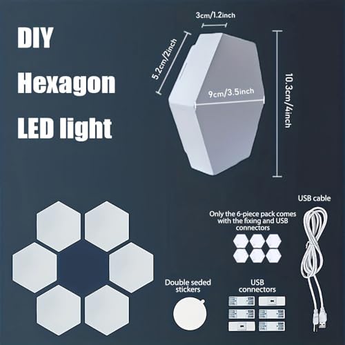 Image of YXQUA Hexagon Lights, Minimalist White Touch Night Light, Center Touch-Sensitive Wall Panels, Hex Light with USB-Power for Autism, Game Room Decor, Party (6)