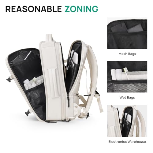Dinictis Vacuum Seal Travel Backpack 60L Built-in Pump, Expandable Backpack with Vacuum Compression fits 17 inch Laptop, Waterproof Carry On Suitcase Luggage suit for Short Trip and Business-Beige - Thumbnail 4