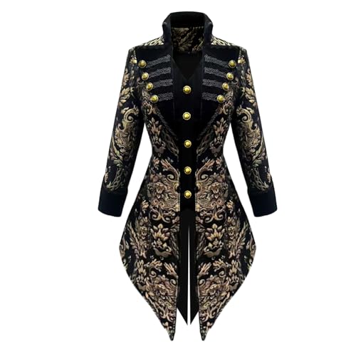 TZMAPU Womens medieval Renaissance Gothic coat Victorian Tailcoat pirate steampunk jacket (Black2 X-Large)