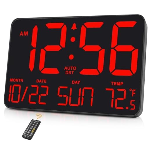 Soobest Large Display Digital Wall Calendar Clock with Date Day of Week, Alarm Clock for Bedroom Desk, Timer for Home Gym Workout 6 Dimmer Auto DST 12/24hr with Remote and Temperature(Red)