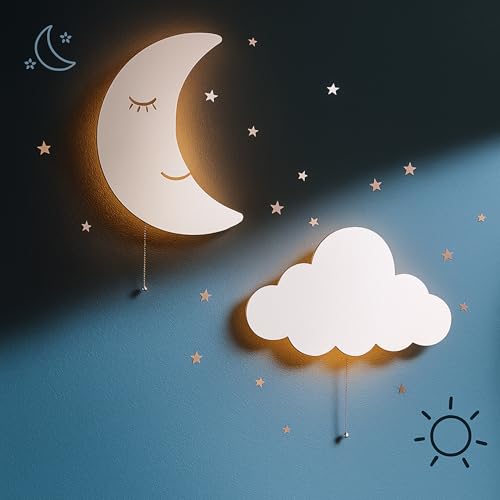 Image of Tip perk 2 Pack Cloud & Moon Lights - Floating Cloud & Moon Wall Lamps for Nursery | Cute Floating Lamps for Kids Bedroom | Battery-Operated Hanging Night Lights for Bedroom/Baby Nursery