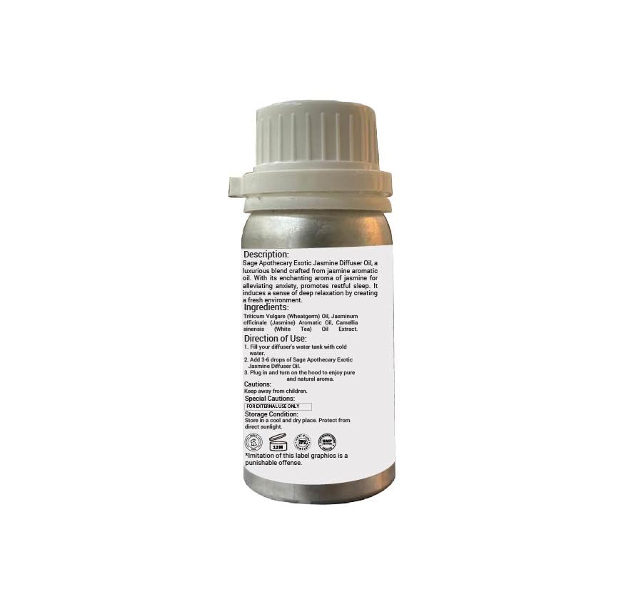 Image of Sage Apothecary Diffuser Oil for Relaxation, Calm Mood, 125 ml (Exotic Jasmine) | Aromatherapy Essential Oil Blend for Stress Relief, Sleep Aid, and Mental Clarity | 100% Pure Natural Ingredients