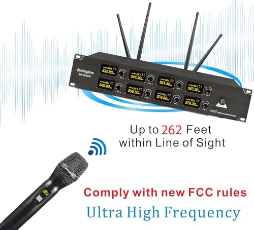 Sistema inalámbrico profesional de micrófonos UHF de 8 canales, micrófonos dinámicos metálicos sin cable, alcance de 262 pies, ideal para karaoke, iglesia, canto, DJ y fiestas (BR-860UM) miniatura 3