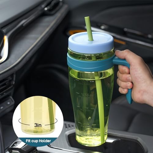 Hydraful 50 oz Tritan Plastic Tumbler with Lid and Straw and Handle - 100% Leak-Proof - Perfect for Iced Coffee, Smoothies, and Juice - Wide Mouth Reusable Water Bottle with Time Marker - Thumbnail 2