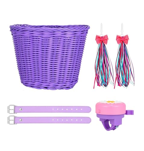 Baskets For Boys And Girls, Children Bicycle Baskets With Spare Leather Straps And Bell, Easy Install And Detachable