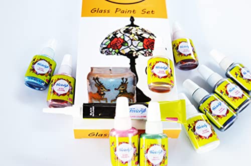 HONGBE Glass Paints Transparent Stained Glass Water Based with Outliner Leaded Effect with Brush