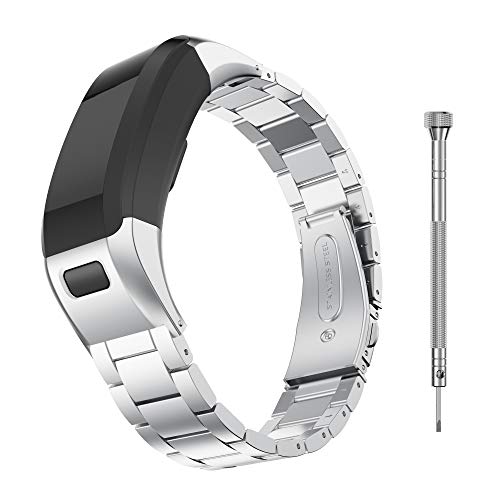 BaiHui Compatible with Vivosmart HR Watch Bands,Solid Stainless Steel Metal Link Band Replacement Straps for Vivosmart HR (NOT for Vivosmart HR+) - Silver