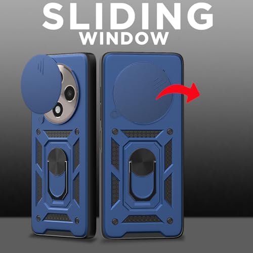 Image of Pikkme D10 Tough Armor Bumper Case | 360 Protection Case | Sliding Camera Shield Cover & Ring Holder Stand Back Cover for Oppo Reno 12 F 5G (Blue)