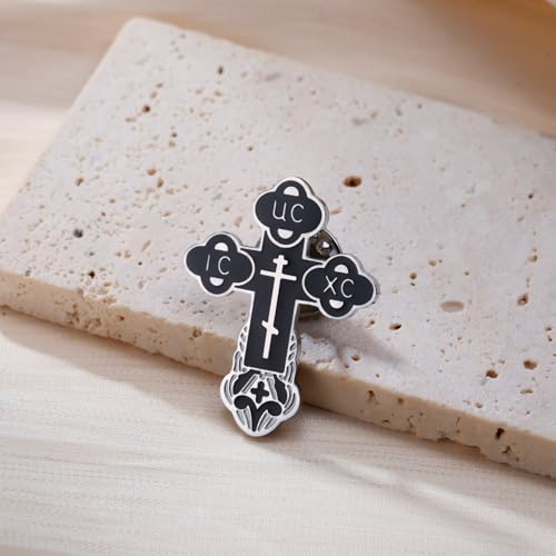 Image of TEAMER Cross Brooch Lapel Pin For Men Russian Orthodox Crucifix Eastern Church Cross Tie Pins Religious Christian Prayer Jewelry