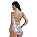 FEESHOW Women's Metallic Camisole Dance Leotard Bodysuit One Piece Swimsuit Silver Small