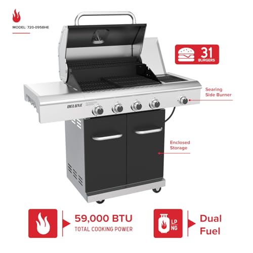 Image of Nexgrill 4-Burner Dual Fuel Gas Grill with Side Burner and Griddle Insert, 626 SQ In Total Cooking Space, 59,000 BTUs Output, BBQ Grill Perfect for Outdoor Gatherings - 720-0958HE