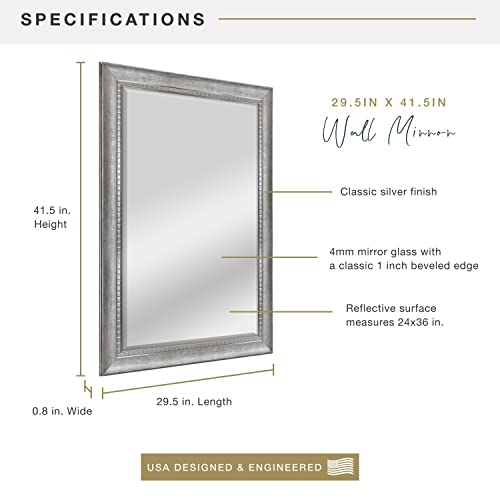 Mcs 24X36 Inch Sloped Mirror With Dental Molding Detail, 29.5X41.5 Inch Overall Size, Silver (20565) #TOP2
