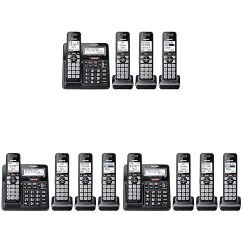 Image of Panasonic Cordless Phone with Advanced Call Block,Link2Cell Bluetooth,One-Ring Scam Alert,and 2-Way Recording,Answering Machine,4 Handsets - KX-TGF944B (Black),(Pack of 3)