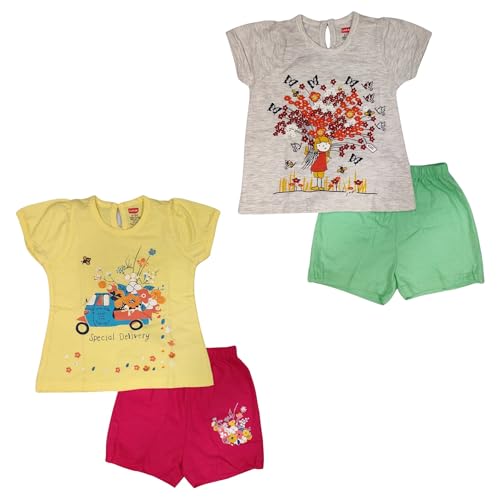 Image of LuvLap Baby Girls Regular Fit 100% Cotton Half Sleeves Girls Top CoSet Pack of 2