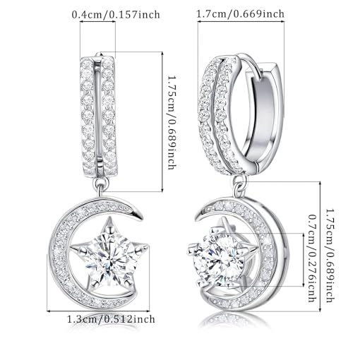 Sterling Silver Earrings for Women Dangle Hoop Charms Hypoallergenic Fashion Jewelry Star Moon Birthday Gift2