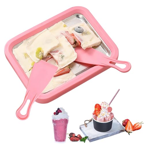 Fabricante de Helados, dellyy Heladera Instantánea con 2 Espátulas, Máquina para Hacer Helados en Rollo, Placa de Hielo para Helados, Plancha para Hacer Helado para Sorbete, Gelato, Yogur Helado(Rosa)