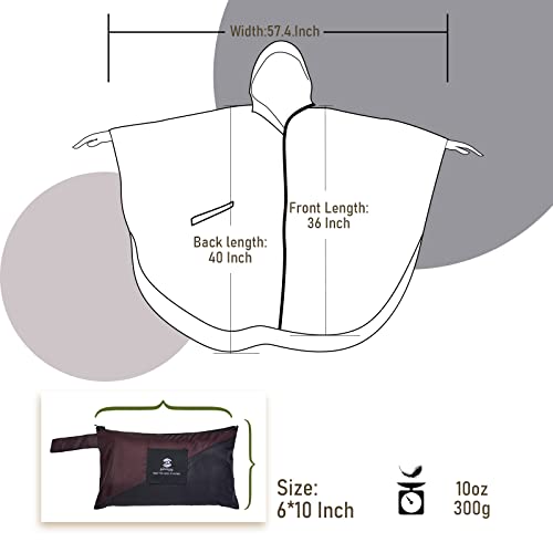 Image of SaphiRose Adult Rain Poncho Waterproof Hooded Zipper Raincoat with Pockets | OEKO-TEX Certified 100% Polyester, Lightweight Packable Storage Pouch, Heat-Sealed Seams, Quick-Dry for Outdoor Hiking