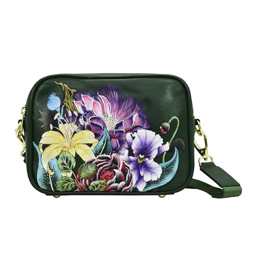 Anuschka Women’s Hand-Painted Genuine Leather Twin Top Messenger - Vintage Floral