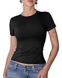 GAYHAY Black Womens Basic T Shirts Crew Neck Short Sleeve Slim Fitted Tees Y2K Cute Trendy Summer Crop Tops for Women Teen 2025