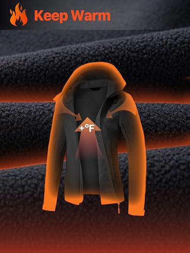 FREE SOLDIER Women's Waterproof Softshell Jacket with Hood Fleece Lined Warm Lightweight Windproof Rain Jacket for Hiking3