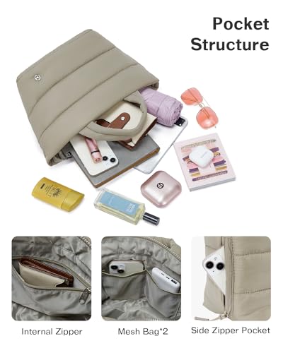 Image of CHOLISS Small Puffer Tote Bag for Women - Quilted Crossbody Bags, Puffy Nylon Satchel Travel Handbags