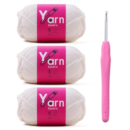 Image of Crochet Yarn 150g /163.5yds Cotton Yarn for Crocheting - Crochet Knitting Yarn for Beginners with Easy-to-See Stitches - Yarn for Crocheting - Parfait Chunky Yarn -Cotton-Nylon Blend (White)