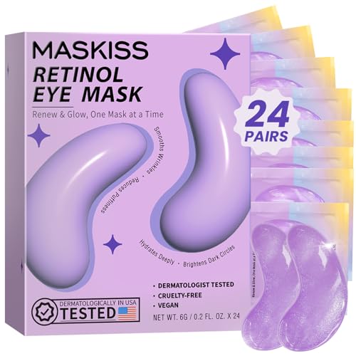 Maskiss Retinol Under Eye Patches (24 Pairs), Purple Eye Masks for Dark Circles, Puffy Eyes & Wrinkles, Firming Collagen Eye Patches, Vegan Cruelty-Free Skincare Gifts for Her