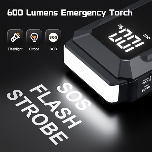 Povasee 4000A Jump Starter 12V Battery Jumper Starter(10L Gas 10L Diesel Engine),Car Battery Jump Starter with 3" LCD Display, Power Bank/Dual Output/LED Light - Image 6