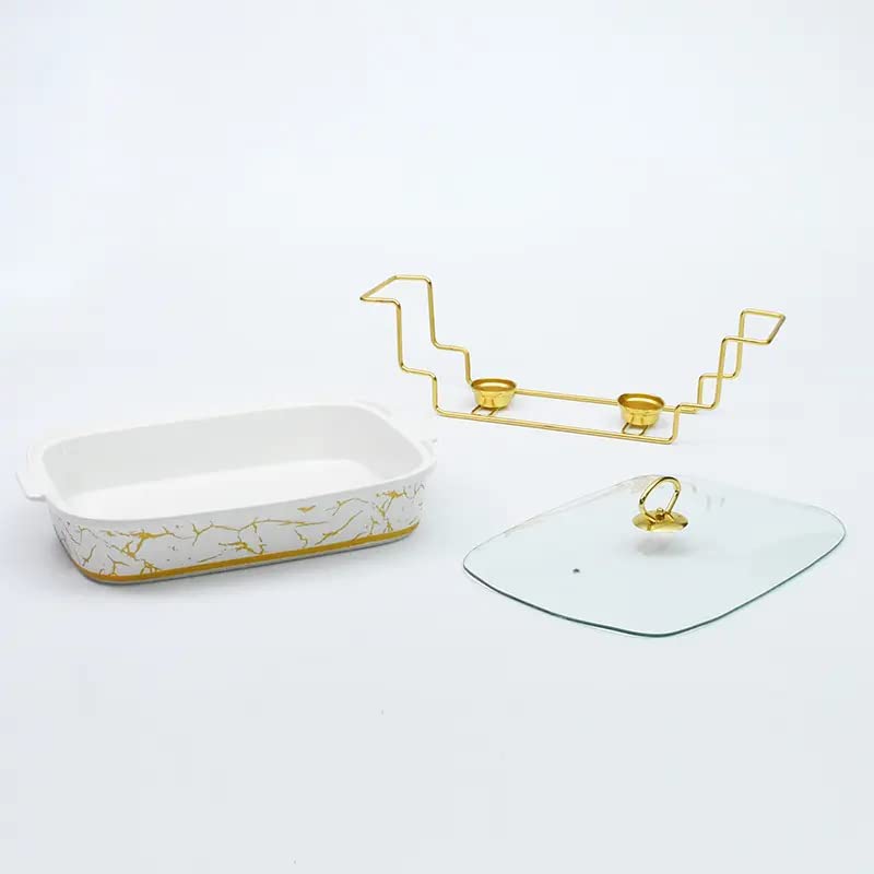 Juego de 3 calentadores de comida para buffet, equipo comercial para hoteles y restaurantes, ideal para bodas y fiestas. Plato de cerámica dorado de lujo (1,2 L/2,0 L/3,5 L - Tamaño grande mejorado).