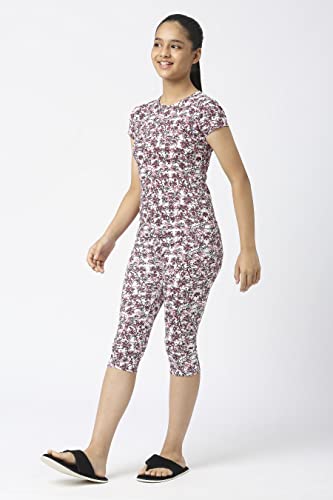 Image of SINI MINI Round Neck with Half Sleeve Top & Capri Beige Girls Casual Pack of 1 Night Suit Set
