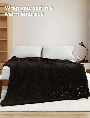 YnM Cotton Weighted Blanket, Handmade Chunky Knitted Design, Soft and Cozy, Temperature Regulating and Breathable, Machine Washable Throw for Sleep or Home Decor (Chocolate Brown, 43x50 Inch, 10lbs)