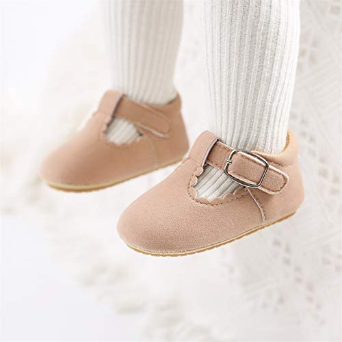 Myppgg Baby Girls Mary Jane Flats Non-Slip Soft Sole Bowknot Princess Dress Crib Shoes For Toddler First Walkers, A03/Suede Apricot, 6-12 Months Infant #TOP2
