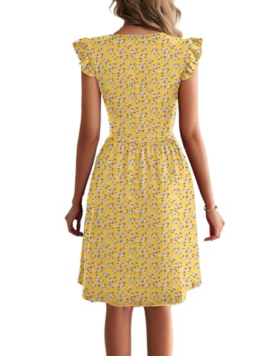 Image of HELYO Women's Summer Dresses Cute V Neck Ruffle Sleeve Cocktail Short Work Casual Dress with Pockets 648