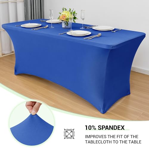Image of Obstal 4Ft Stretch Spandex Table Cover for Standard Folding Tables - 2 Pack Universal Rectangular Fitted Tablecloth for Party, Banquet, Events, Trade Show (Royal Blue, 48L x 24W x 30H Inches)