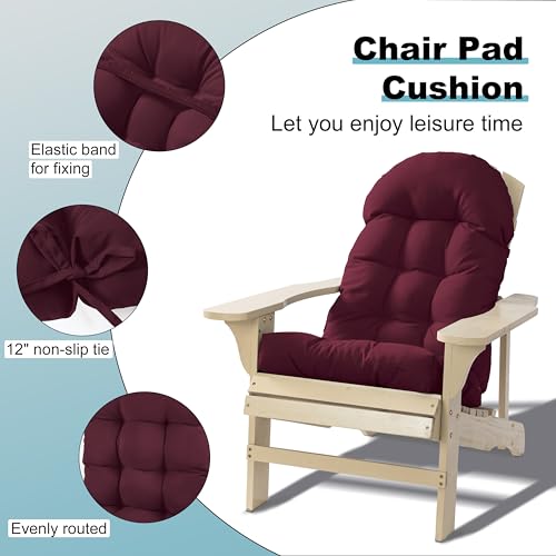 Image of Adirondack Chair Cushion, Rocking Chair Cushion 44x19.4x4 inch, High Back Patio Cushions of Upper and Lower with Ties, Sunscreen and Fade-Resistant (Beaujolais, 2)