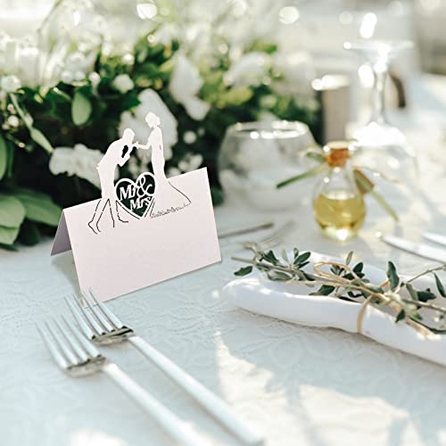 WANDIC 50 Pcs White Lover Hollow Table Card, Lover Mr&Mrs Shape Hollow Table Number Card Wedding Name Place Card Table Seating Card for Wedding Party Valentine Party Decor - Image 4