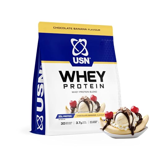Image of USN Whey Protein Powder 900g (30 Servings) Chocolate Banana - High Protein Shake with 20g Protein per Serving - No Added Sugar, Soy or Preservatives - Supports Muscle Recovery, Growth & Maintenance