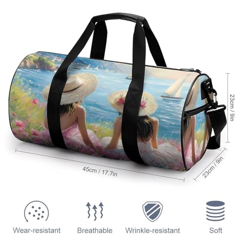 Ocean Flower Sailboat Mountai Sports Gym Bag Travel Duffel Workout Bag with Adjustable Strap2