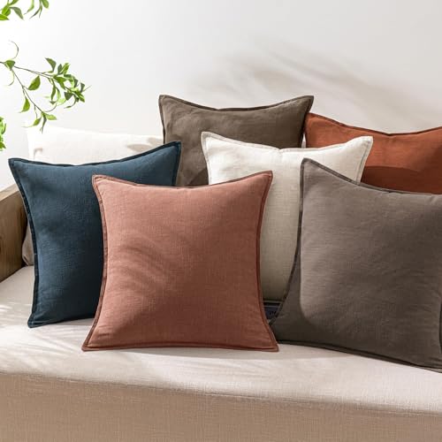 Image of 24x24 Inch Set of 2 Rust Red Decorative Linen Euro Solid Throw Pillow Covers Fall Boho Accent Farmhouse Couch Pillows Modern Neutral Home Decor for Bed Sofa Livingroom