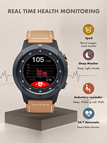 Image of Giordano Brown Unisex Smart Watch with Bluetooth Voice Calling,1.28 inch Display, Health Monitoring,Multi-Sports Modes,Sleep Monitor & IP67 Water Resistance